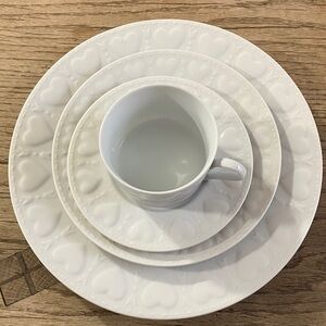Williams Sonoma Heart-Embellished White Dinnerware Set